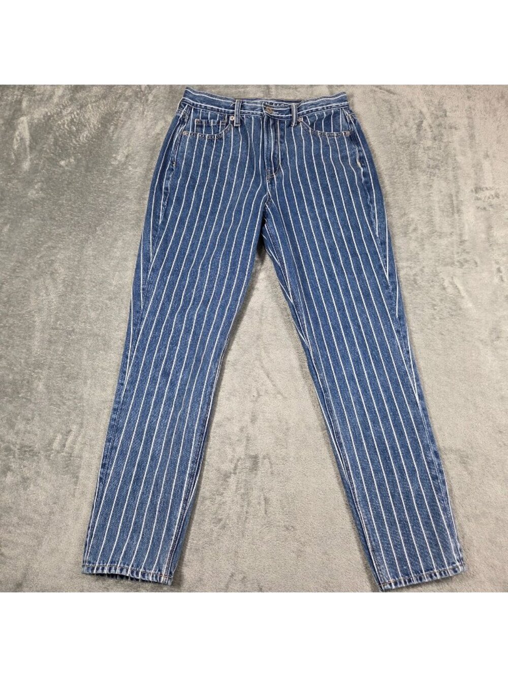 American Eagle Jeans Womens 4 Blue Railroad Stripe Mom 100% Cotton Denim